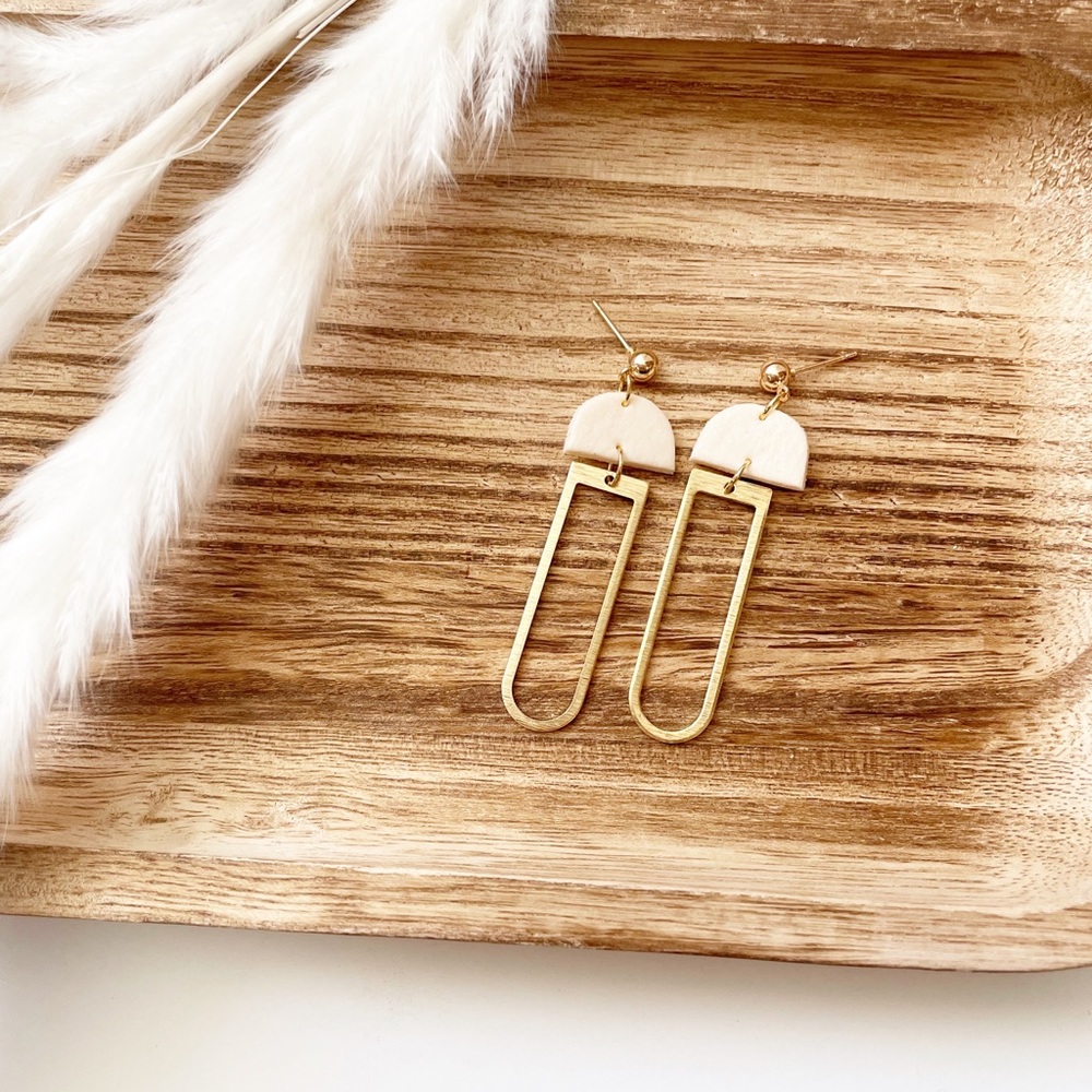 Brass Arch Dangles with Clay Accents